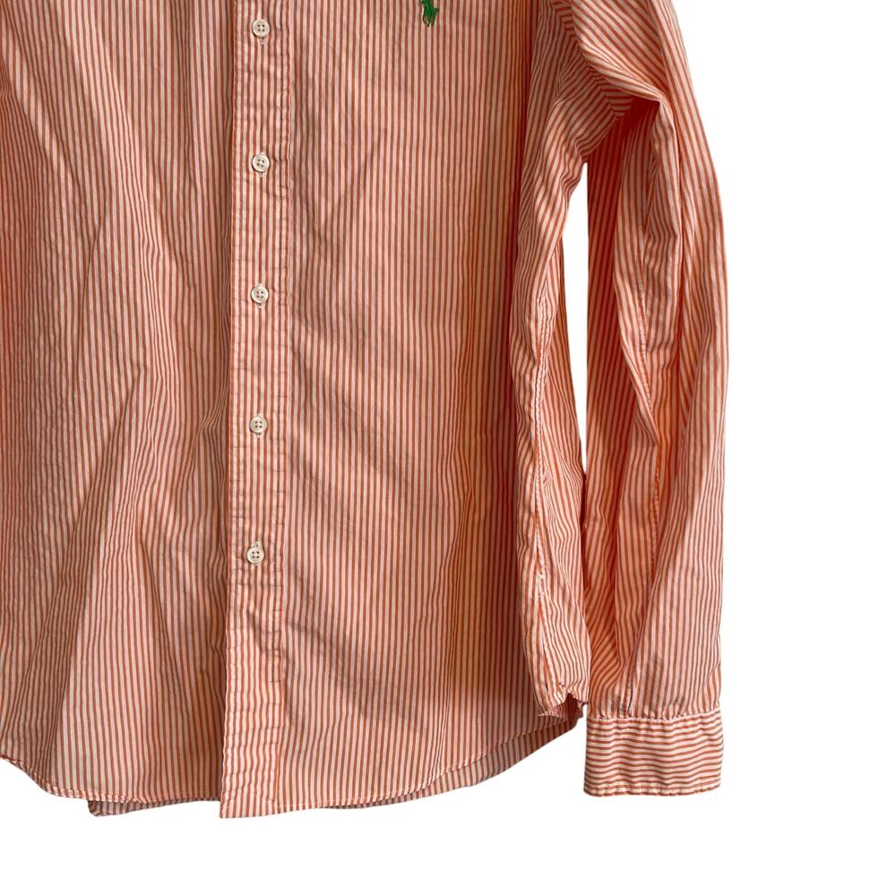 Vintage 90s Polo Ralph Lauren Orange White Stripe Custom Fit Dress Shirt Size XL - Picture 14 of 16